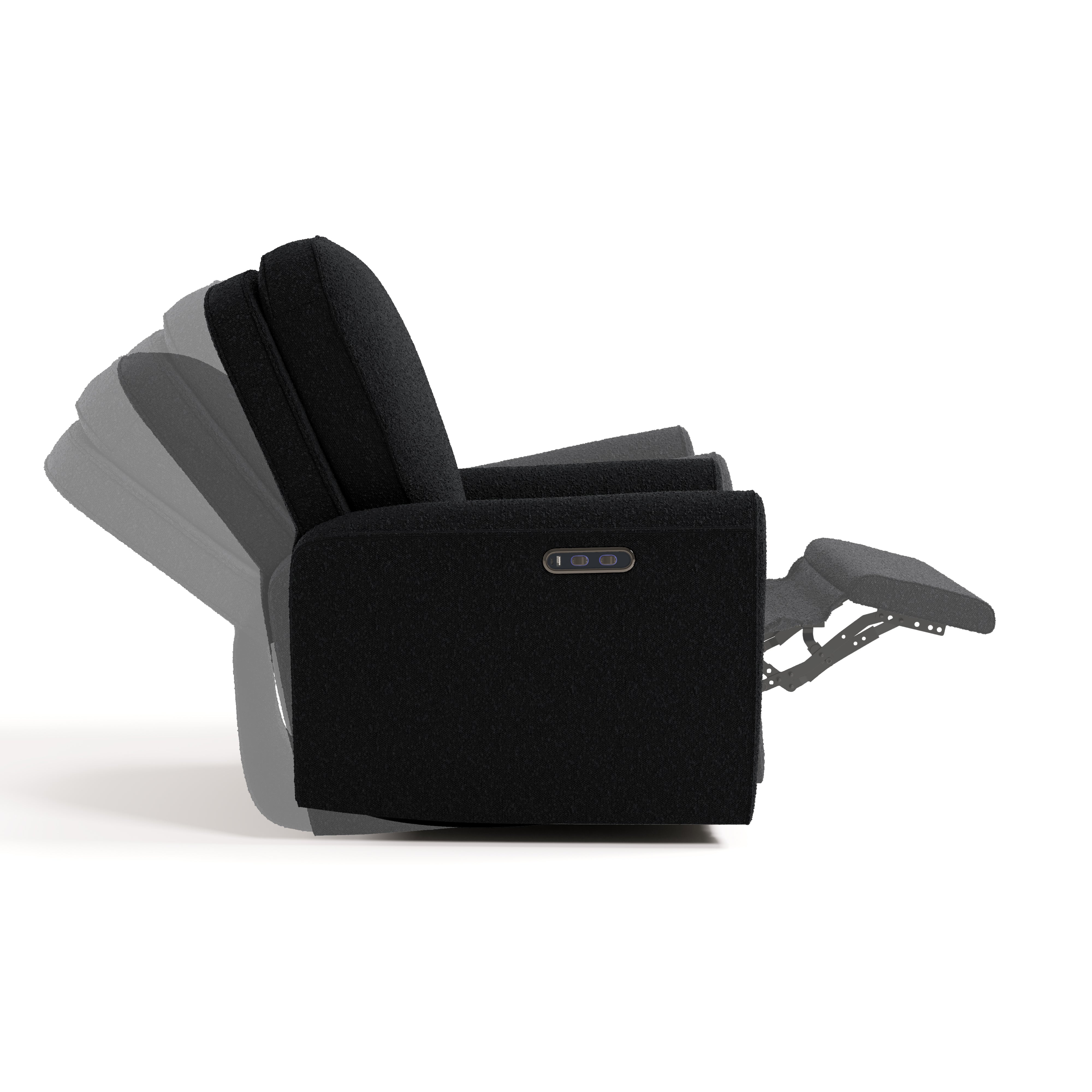 amalfi black boucle power recliner side view with reclining shadows