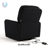 Amalfi black boucle recliner with PTPA logo on top left
