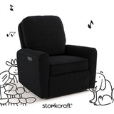 Amalfi black boucle recliner with black doodles overlaid on image
