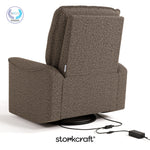 Santos mountain brown boucle power recliner with PTPA logo on top left