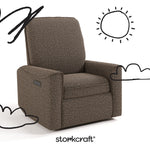 Santos mountain brown boucle power recliner with black doodles overlaid on image