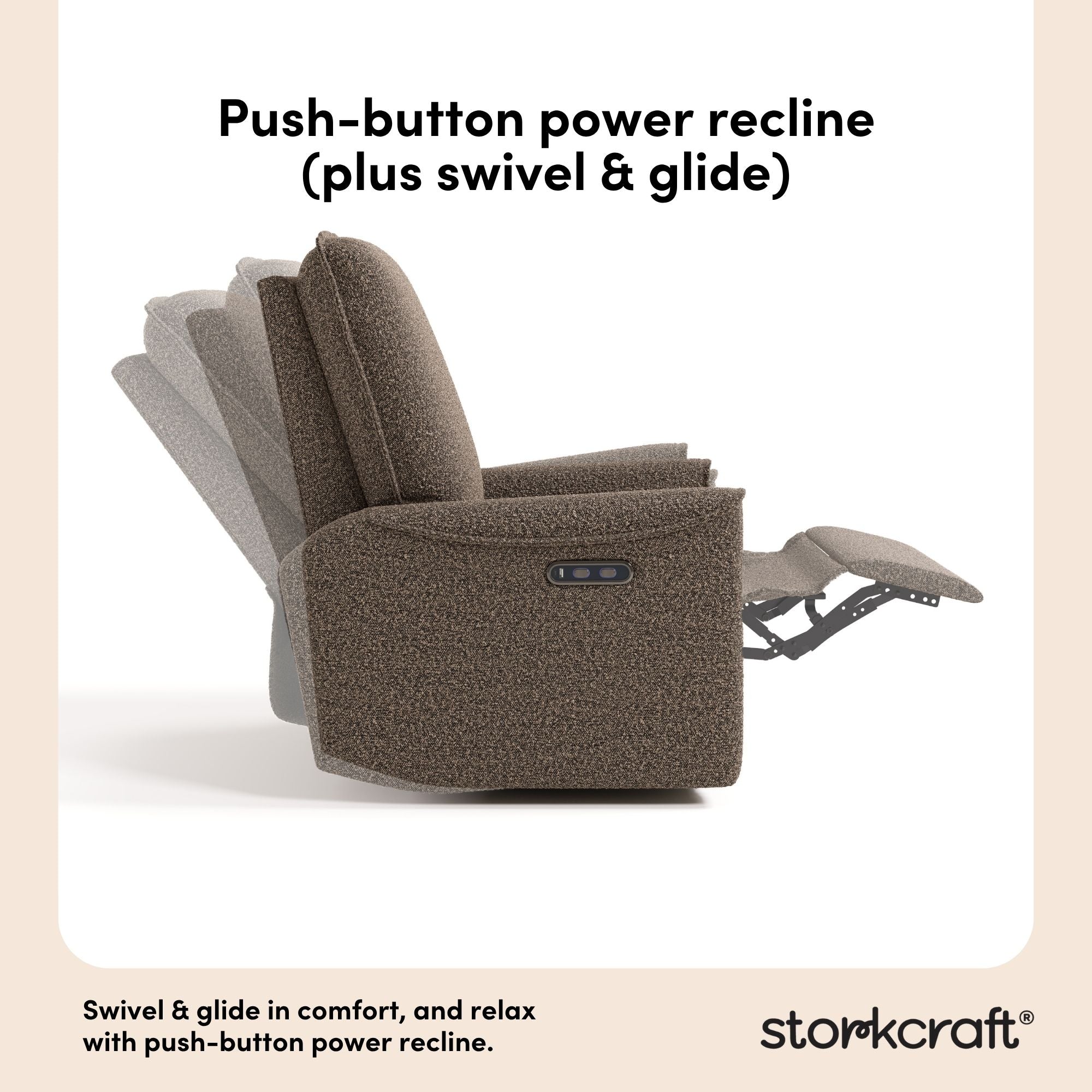 Santos mountain brown boucle power recliner push-button power recline callout