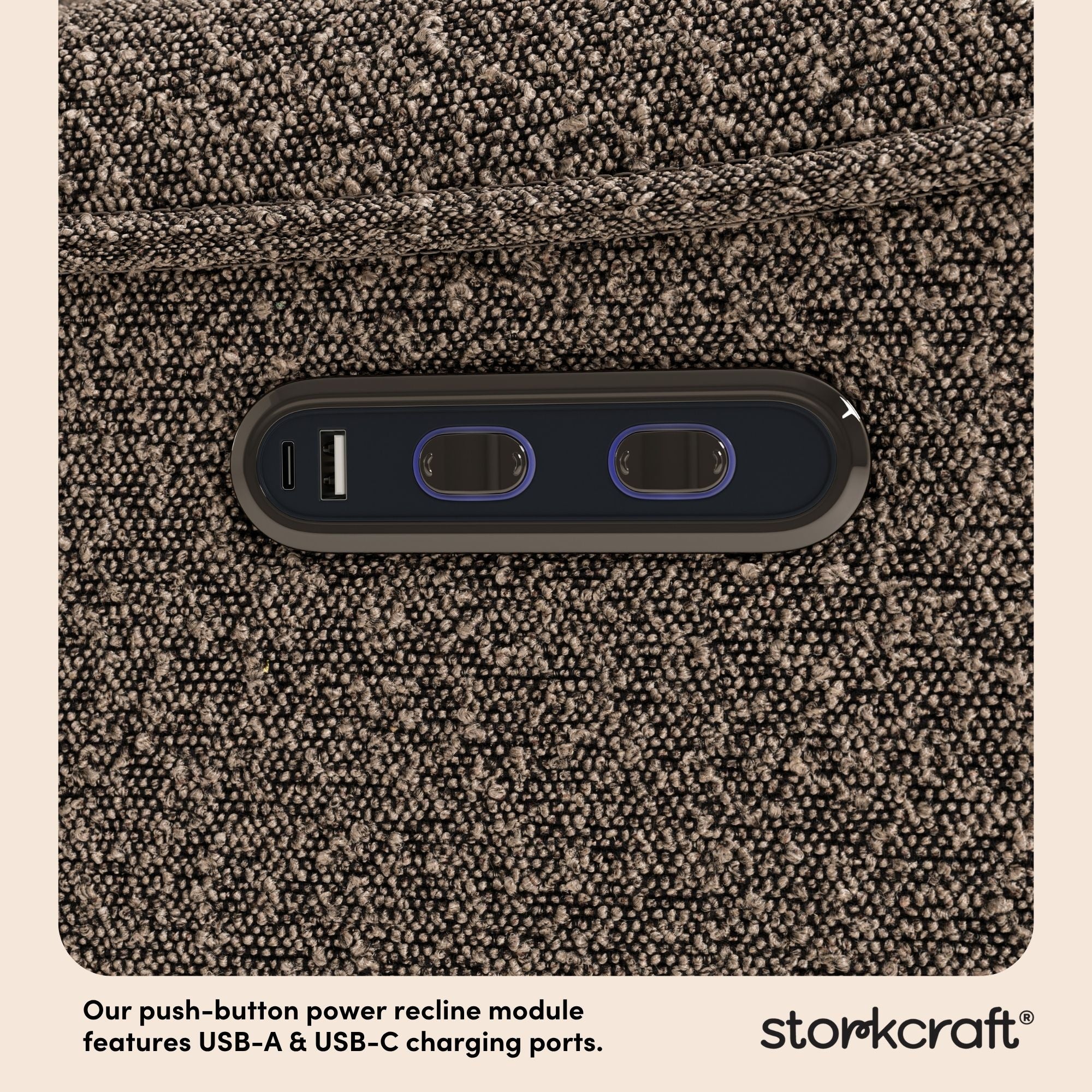 Santos mountain brown boucle power recliner dual USB ports callout