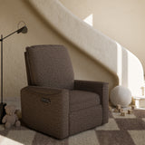 storkcraft santos mountain brown boucle power recliner in nursery