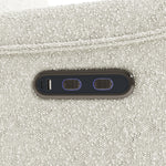storkcraft santos ivory boucle power recliner closeup of recline push buttons and dual USB ports