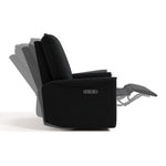 storkcraft santos black boucle power recliner side view with recline position shadows