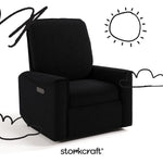 Santos black boucle power recliner with black doodles overlaid on image