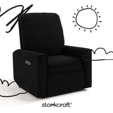 Santos black boucle power recliner with black doodles overlaid on image