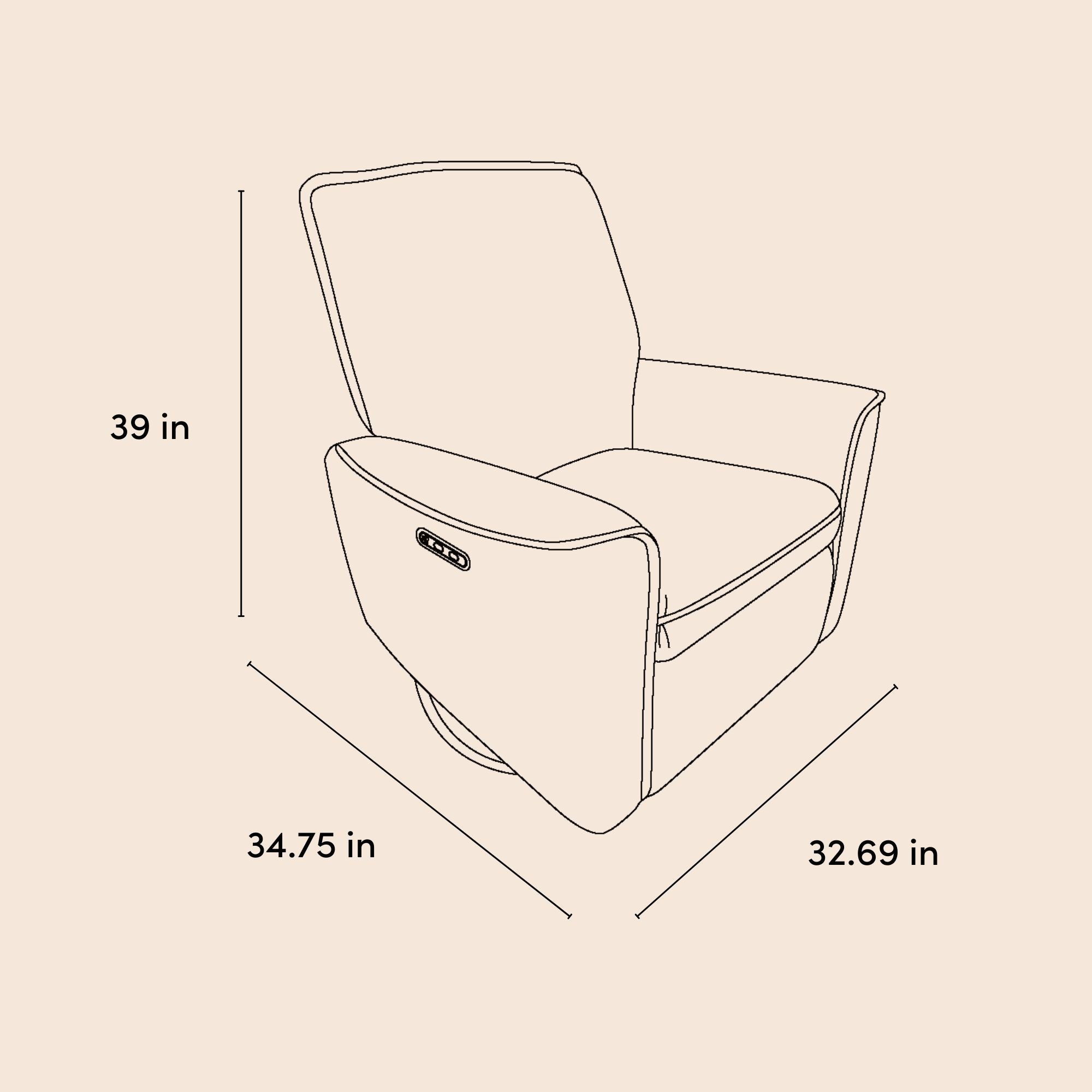 Santos power recliner drawing with dimensions
