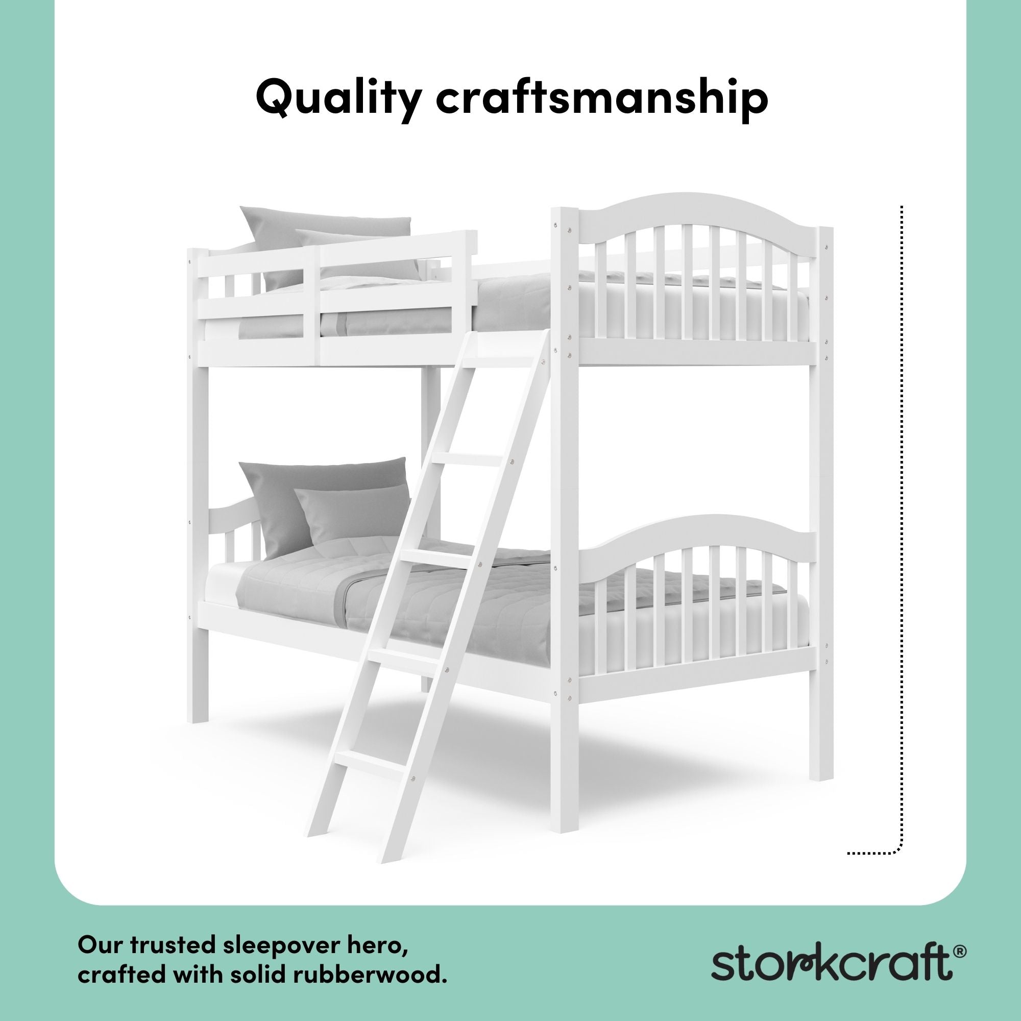 storkcraft long horn white twin over twin bunk bed quality craftsmanship callout