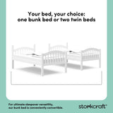 storkcraft long horn white twin over twin bunk bed conversions callout