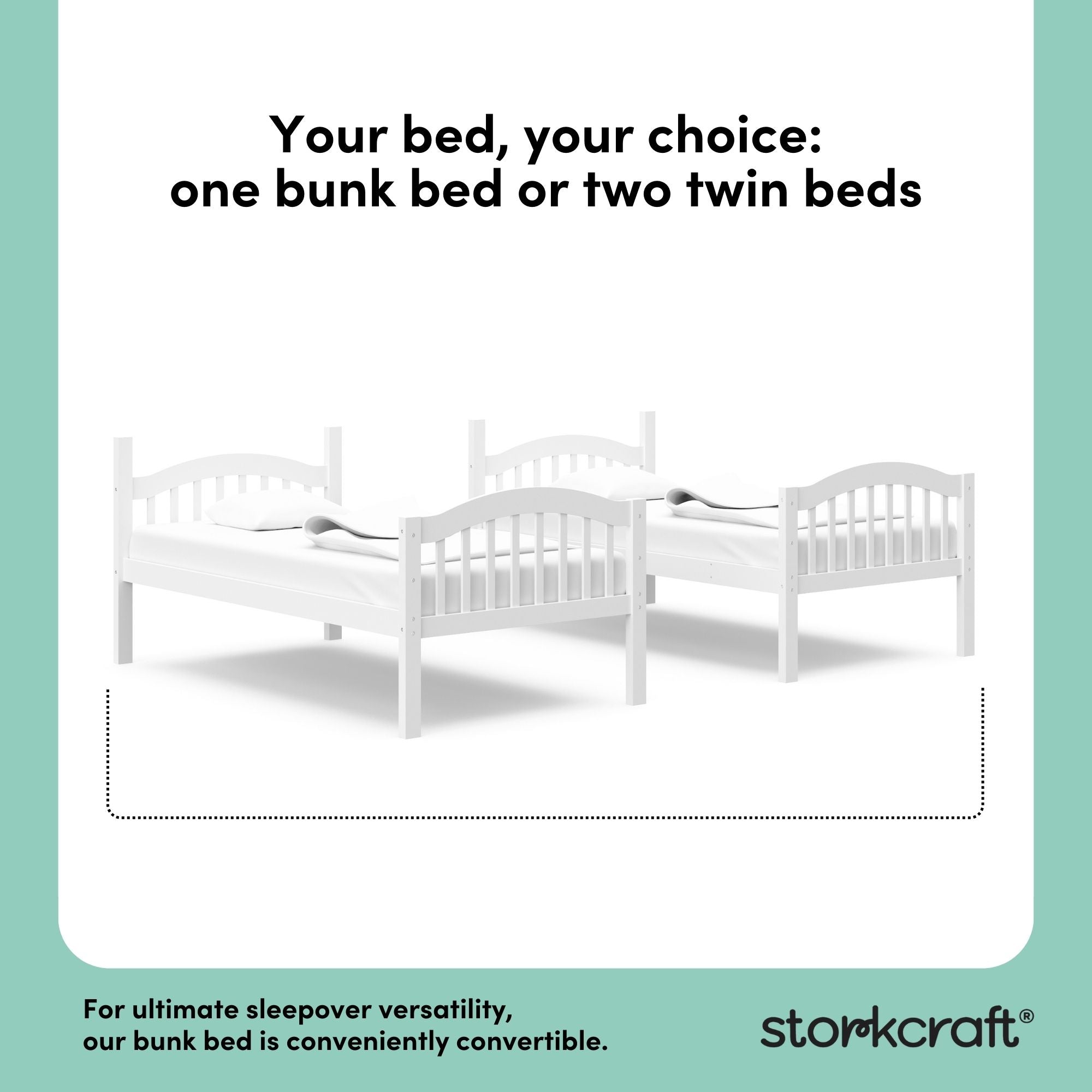 storkcraft long horn white twin over twin bunk bed conversions callout