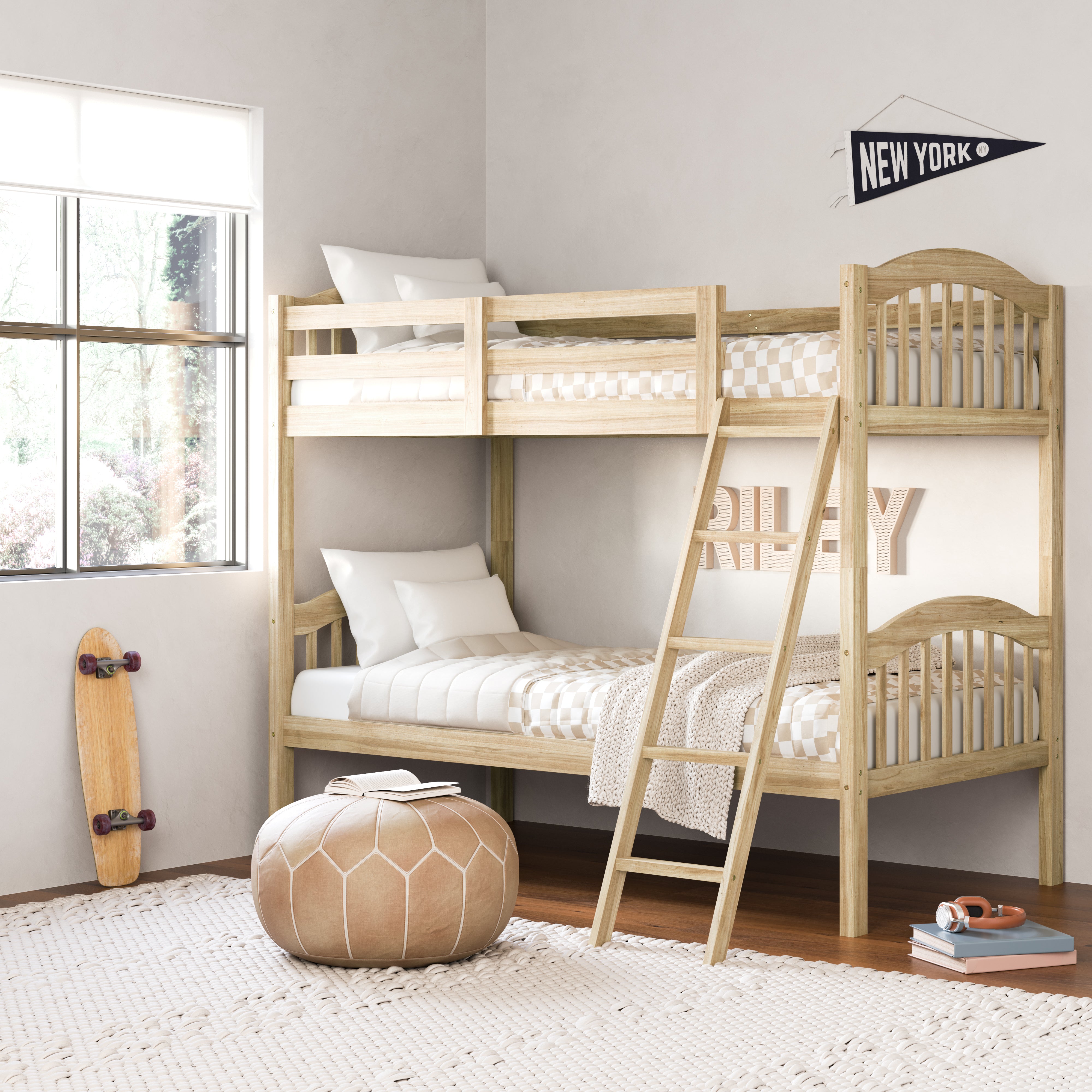long horn natural twin over twin bunk bed in kids room