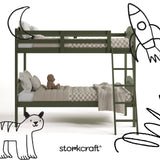long horn olive twin over twin bunk bed with black doodles overlaid on image