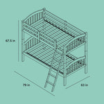 storkcraft long horn twin over twin bunk bed dimensions cartoon drawing over green background