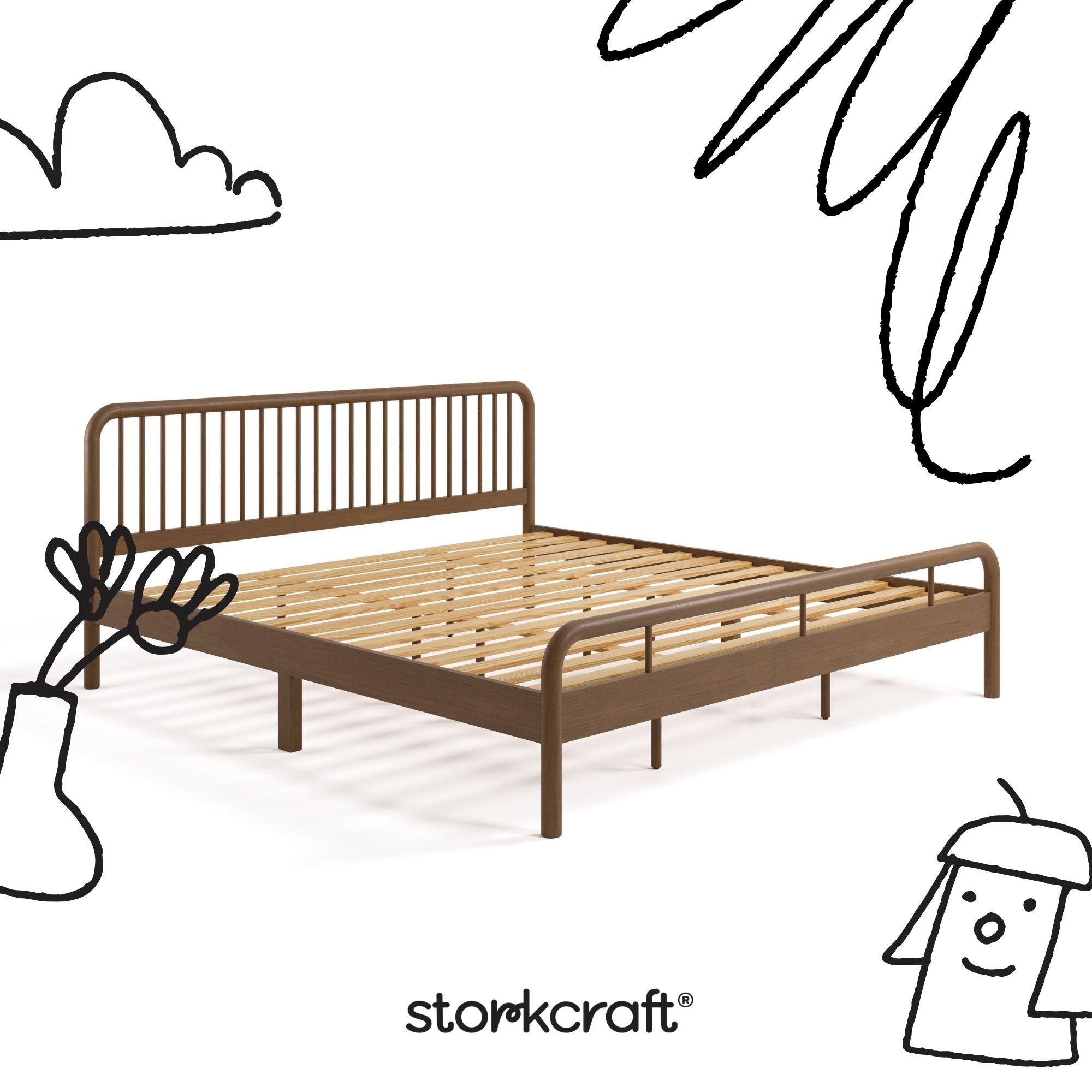 Porto hazelnut king bed with black doodles overlaid on image