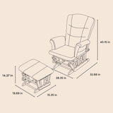 Tuscany espresso with beige glider and ottoman drawing with dimensions