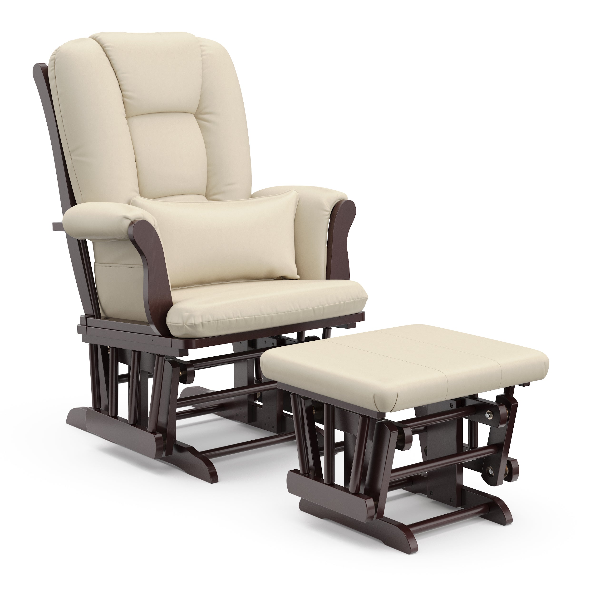 Tuscany espresso with beige glider and ottoman angle view