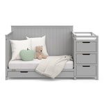 Hadley pebble gray crib and changer with drawer daybed conversion