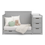 Hadley pebble gray crib and changer with drawer daybed conversion