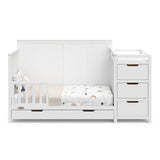 Hadley white crib and changer with drawer toddler bed conversion with one guardrail