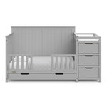 Hadley pebble gray crib and changer with drawer toddler bed conversion with two guardrails