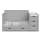 Hadley pebble gray crib and changer with drawer toddler bed conversion with two guardrails