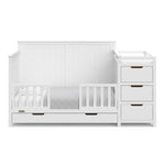 Hadley white crib and changer with drawer toddler bed conversion with two guardrails