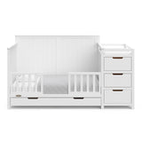 Hadley white crib and changer with drawer toddler bed conversion with two guardrails