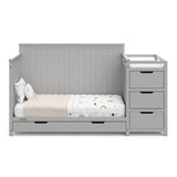 Hadley pebble gray crib and changer with drawer toddler bed conversion