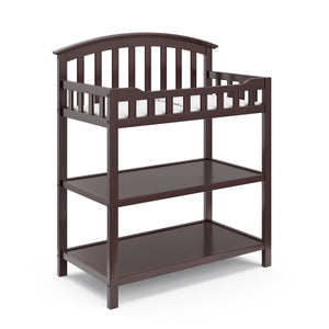 espresso angled changing table with two open shelves