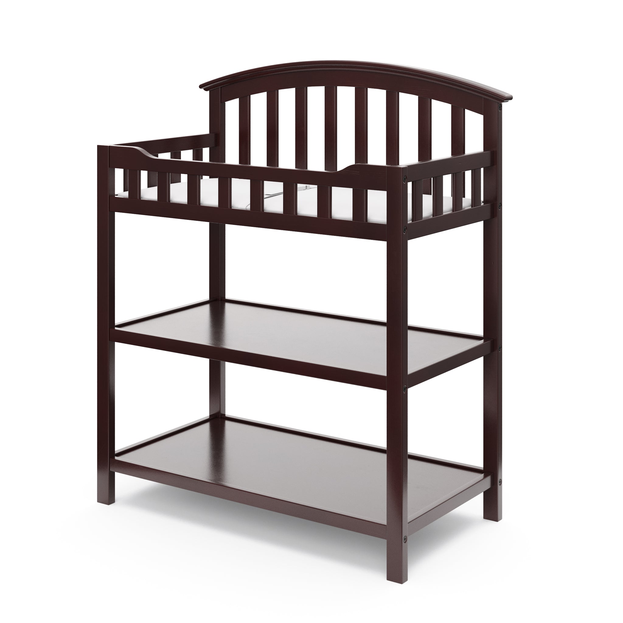  espresso angled changing table with two open shelves