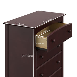 espresso 5 drawer chest with dimension