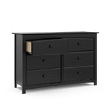 Black 6 drawer dresser with open drawer