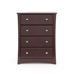 Front view of espresso 4 drawer chest