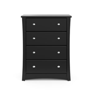 Front view of black 4 drawer chest