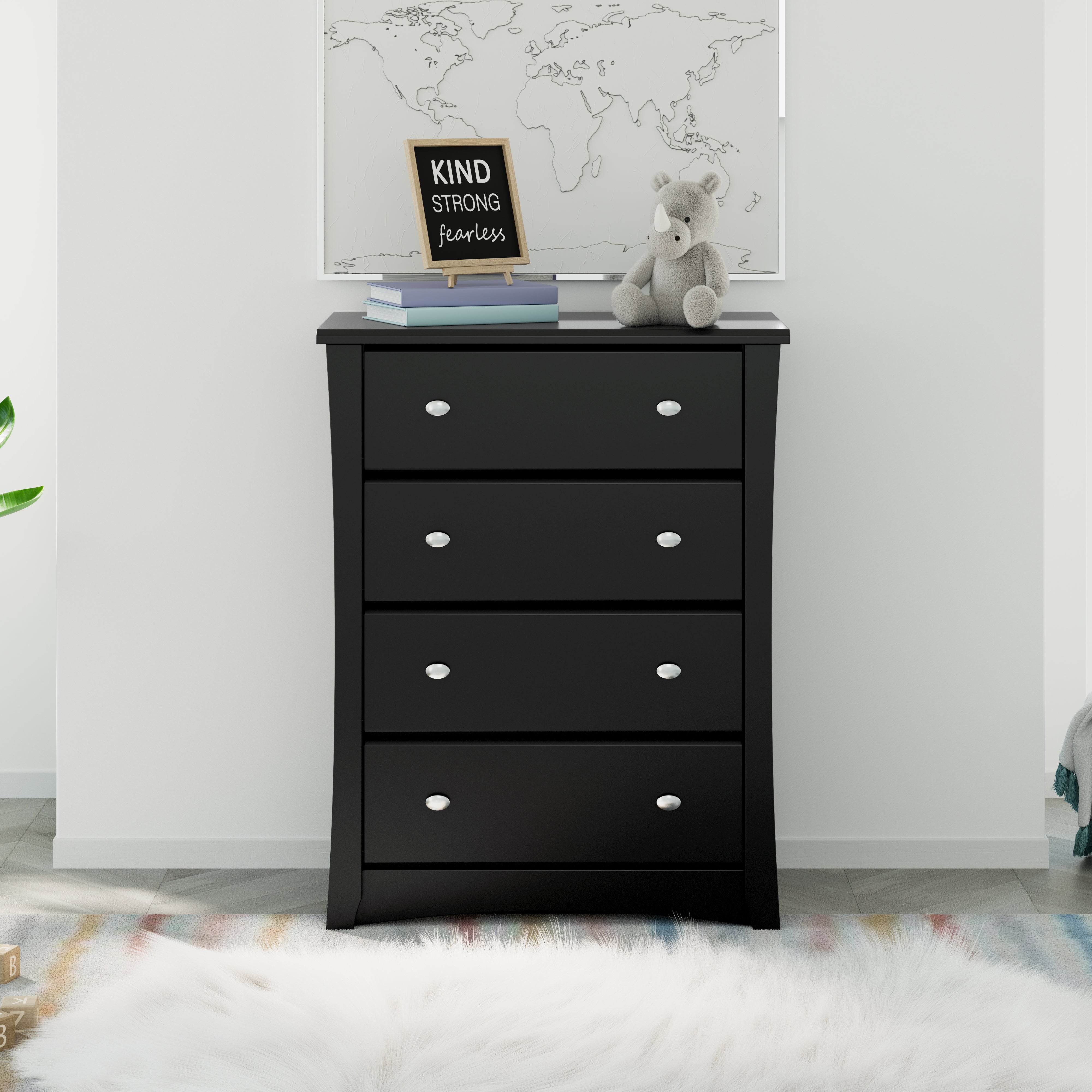 black 4 drawer chest in nursery