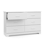 White 6 drawer dresser with open drawer