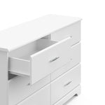 White 6 drawer dresser with open drawer