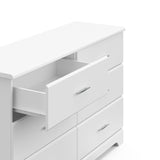 White 6 drawer dresser with open drawer