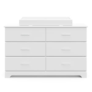 white 6 drawer dresser with changing topper and changing pad