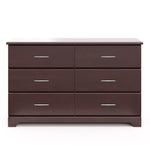 Front view of espresso 6 drawer dresser