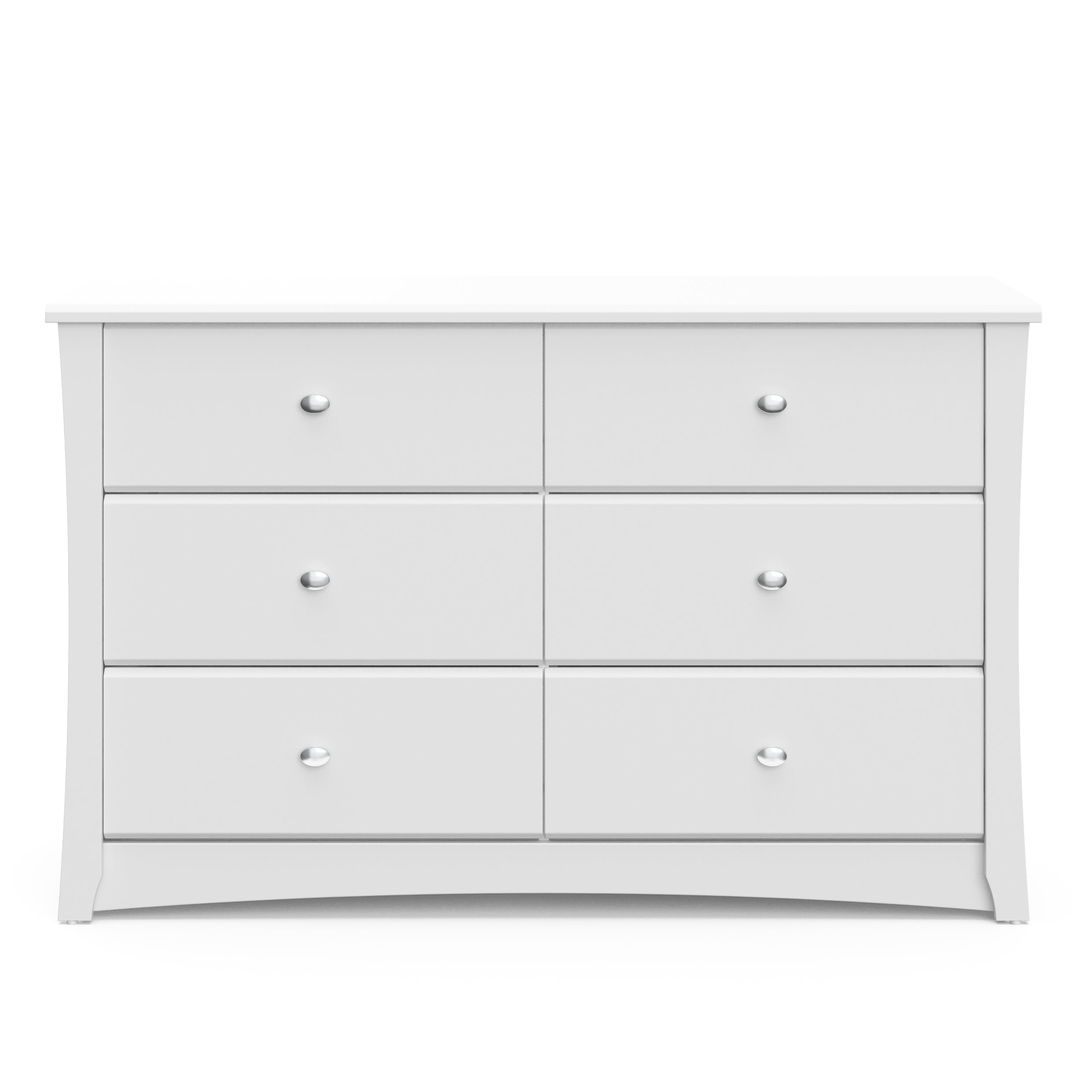Front view of white 6 drawer dresser