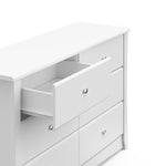 White 6 drawer dresser with open drawer
