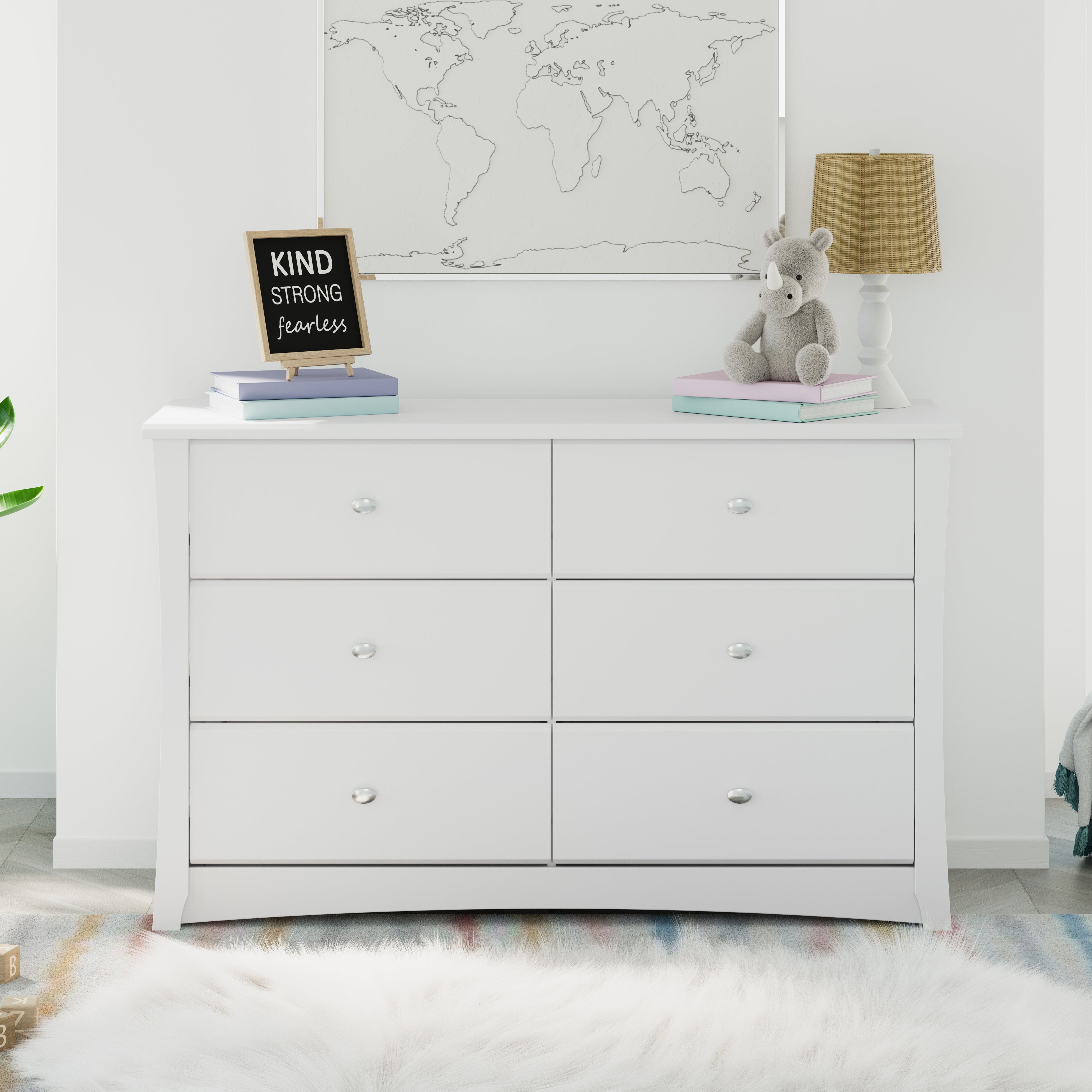 White 6 drawer dresser in nursery