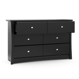 Black 6 drawer dresser with 2 open drawers