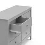 Close-up view Pebble gray 6 drawer dresser with open drawer