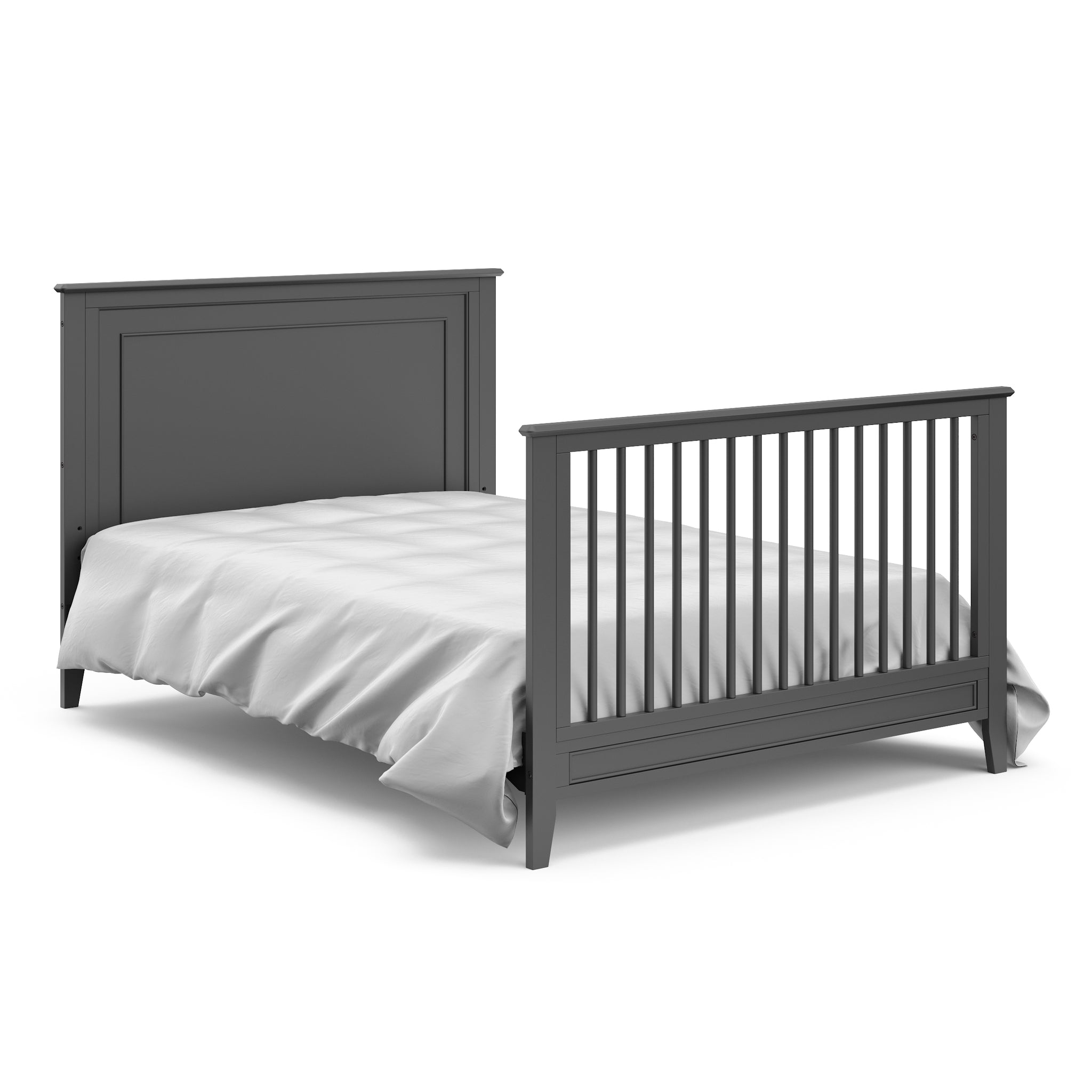 gray crib in full-size bed with headboard and footboard conversion 