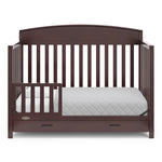 espresso crib with drawer in toddler bed conversion with one safety guardrail