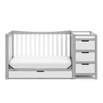 Pebble gray and white crib and changer with drawer in toddler bed conversion